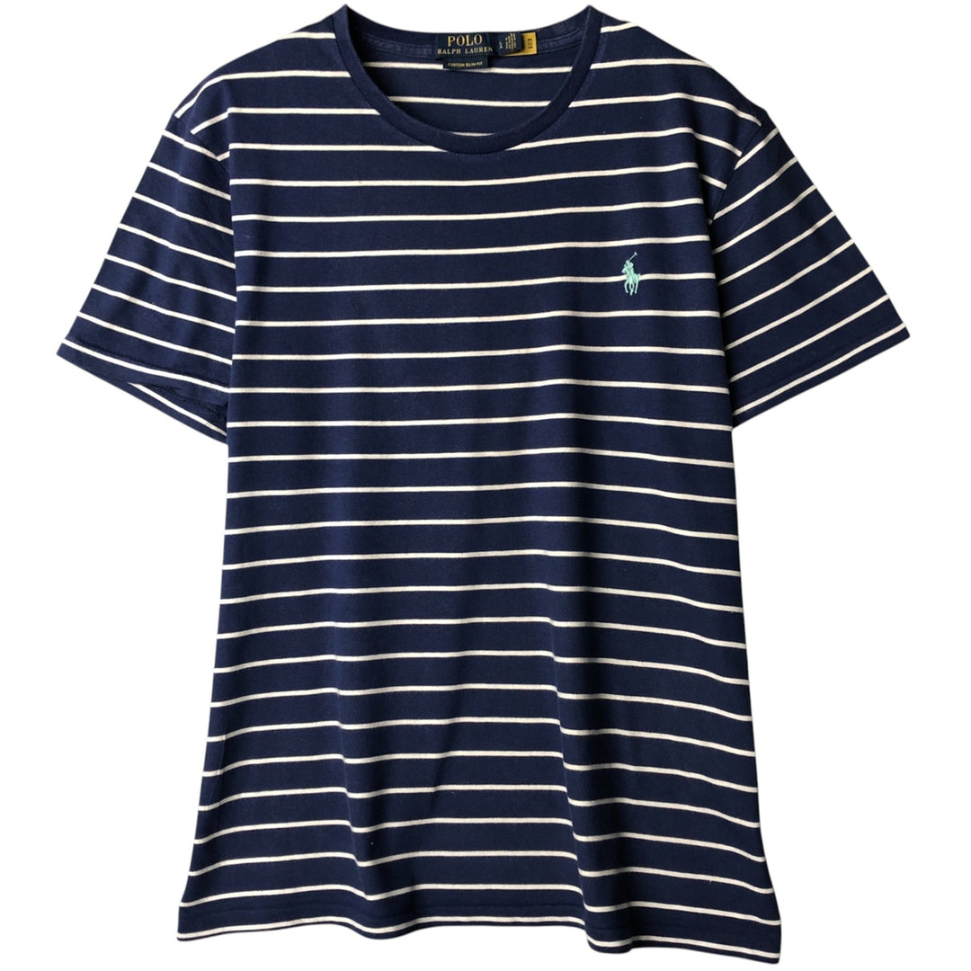 Ralph Lauren POLO RALPH LAUREN CUSTOM SLIM FIT short sleeve striped T-shirt men's size L cotton blue type Vintage Second Hand