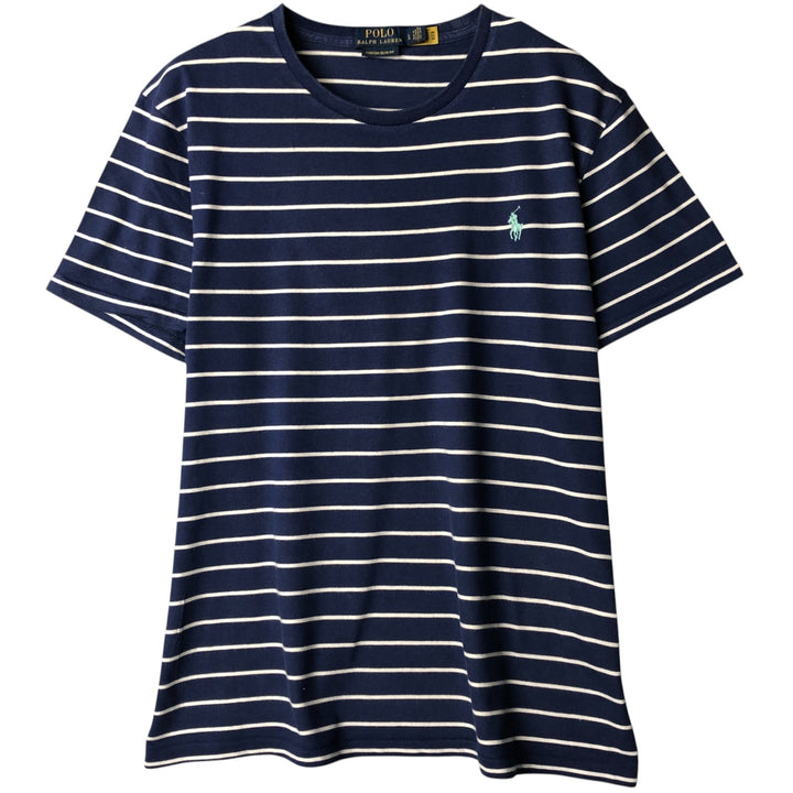 Ralph Lauren POLO RALPH LAUREN CUSTOM SLIM FIT short sleeve striped T-shirt men's size L cotton blue type Vintage Second Hand