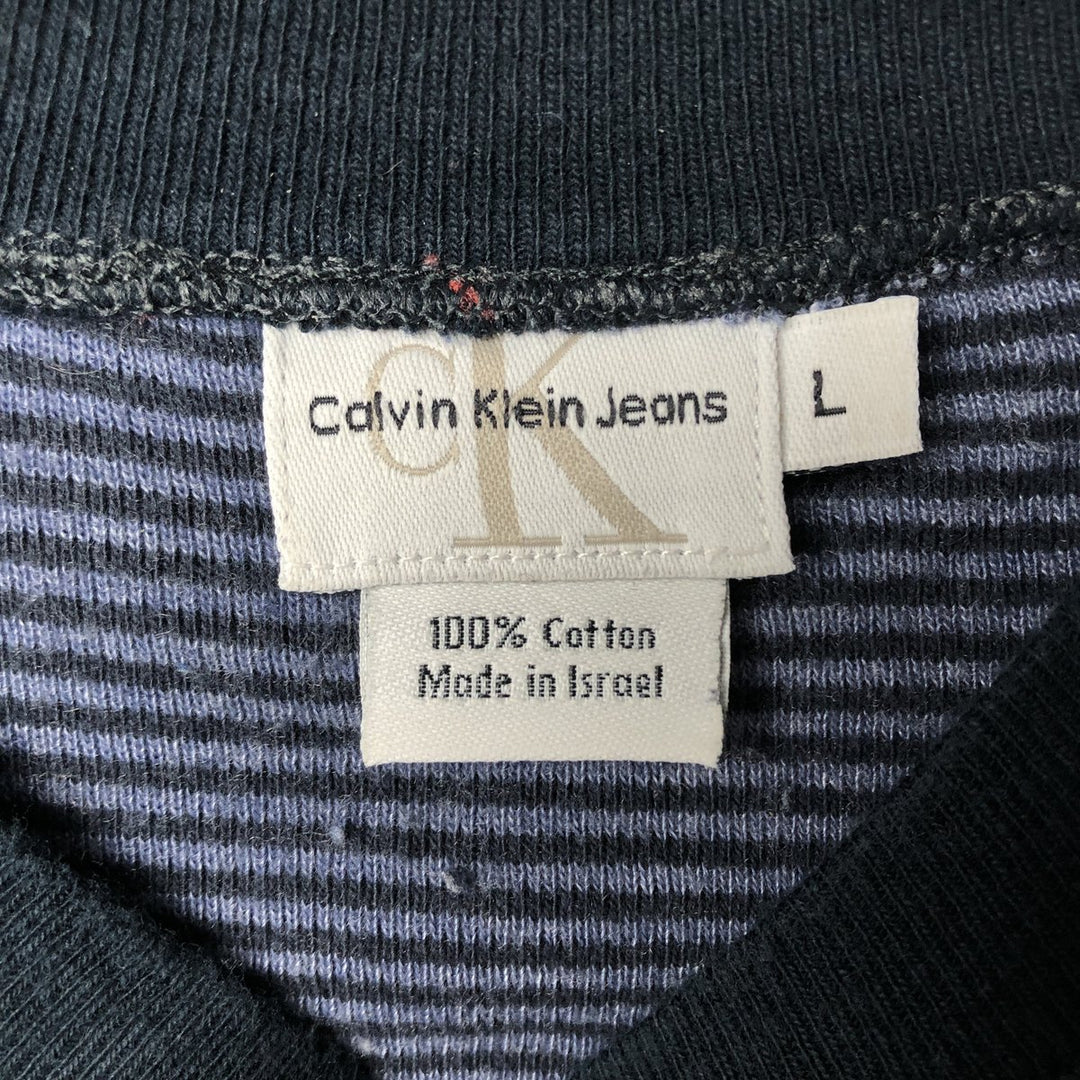 90'S Calvin Klein Jeans Striped Ringer T-shirt, Men's Size L, Vintage cotton Charcoal Vintage Second Hand