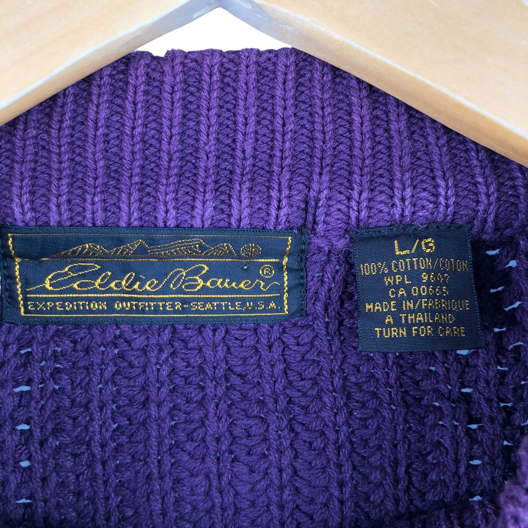 Vintage 80s-90'S Eddie Bauer mock neck cotton knit sweater, size L, men's cotton Purple type blue-purple Vintage Second Hand