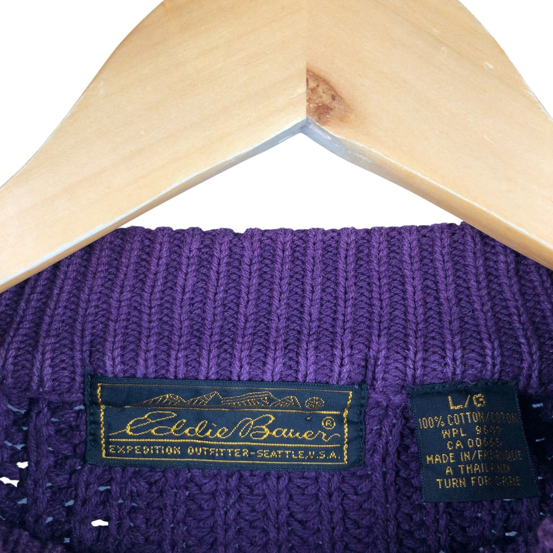 Vintage 80s-90'S Eddie Bauer mock neck cotton knit sweater, size L, men's cotton Purple type blue-purple Vintage Second Hand