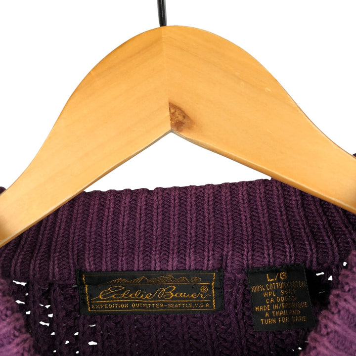 Vintage 80s-90'S Eddie Bauer mock neck cotton knit sweater, size L, men's cotton Purple type blue-purple Vintage Second Hand