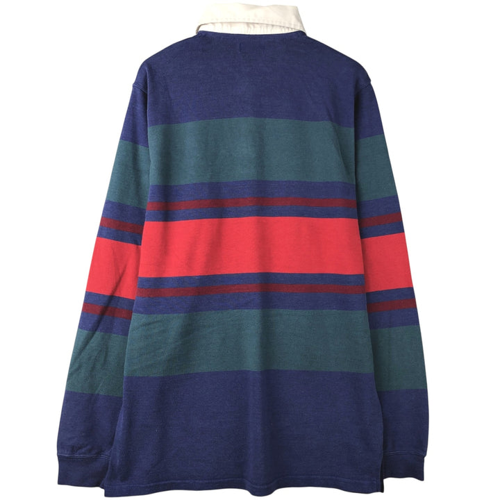 O'Neills Check Pattern Border Pattern Long Sleeve Rugby Shirt, Men's Size L cotton Purple type blue-purple Vintage Second Hand