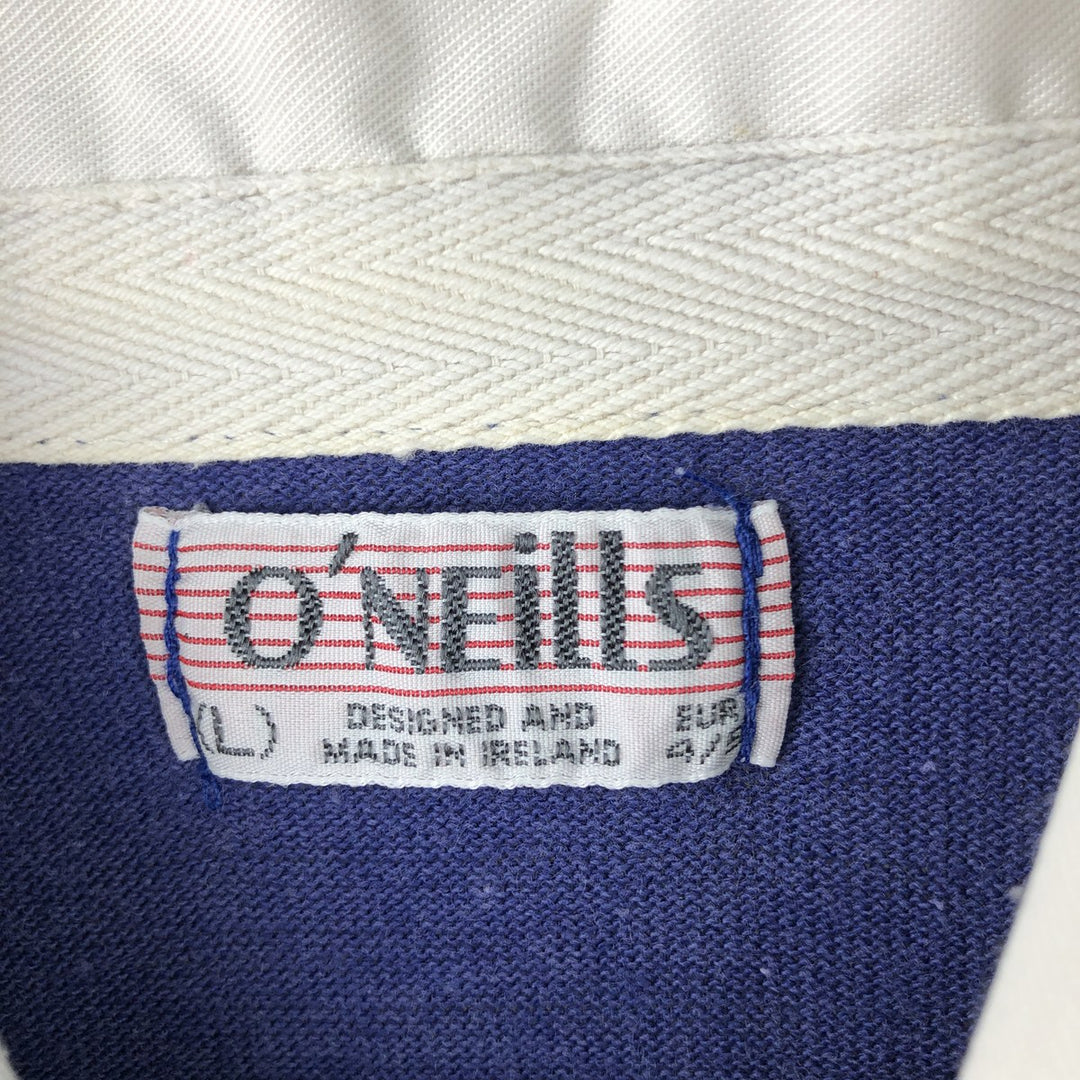 O'Neills Check Pattern Border Pattern Long Sleeve Rugby Shirt, Men's Size L cotton Purple type blue-purple Vintage Second Hand