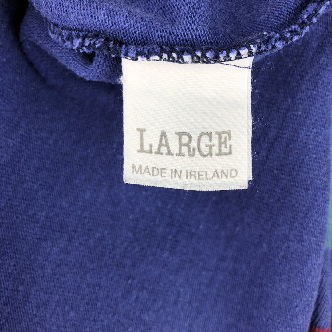 O'Neills Check Pattern Border Pattern Long Sleeve Rugby Shirt, Men's Size L cotton Purple type blue-purple Vintage Second Hand
