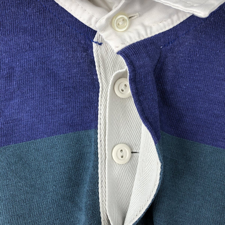 O'Neills Check Pattern Border Pattern Long Sleeve Rugby Shirt, Men's Size L cotton Purple type blue-purple Vintage Second Hand