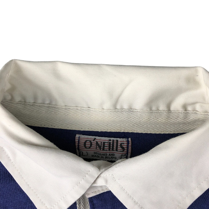 O'Neills Check Pattern Border Pattern Long Sleeve Rugby Shirt, Men's Size L cotton Purple type blue-purple Vintage Second Hand