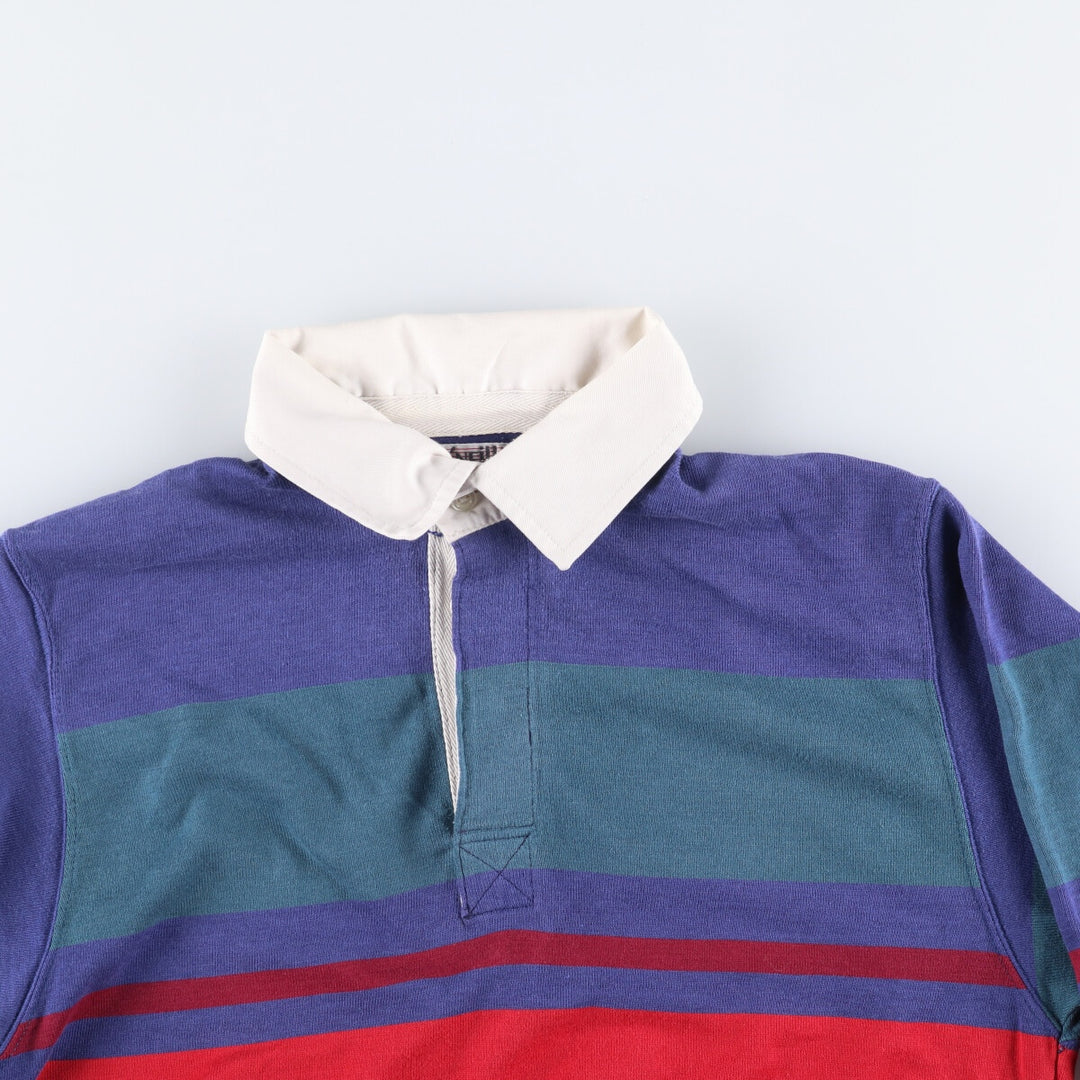 O'Neills Check Pattern Border Pattern Long Sleeve Rugby Shirt, Men's Size L cotton Purple type blue-purple Vintage Second Hand