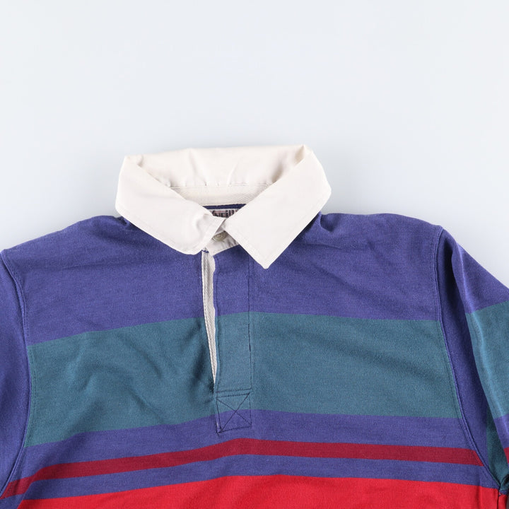 O'Neills Check Pattern Border Pattern Long Sleeve Rugby Shirt, Men's Size L cotton Purple type blue-purple Vintage Second Hand