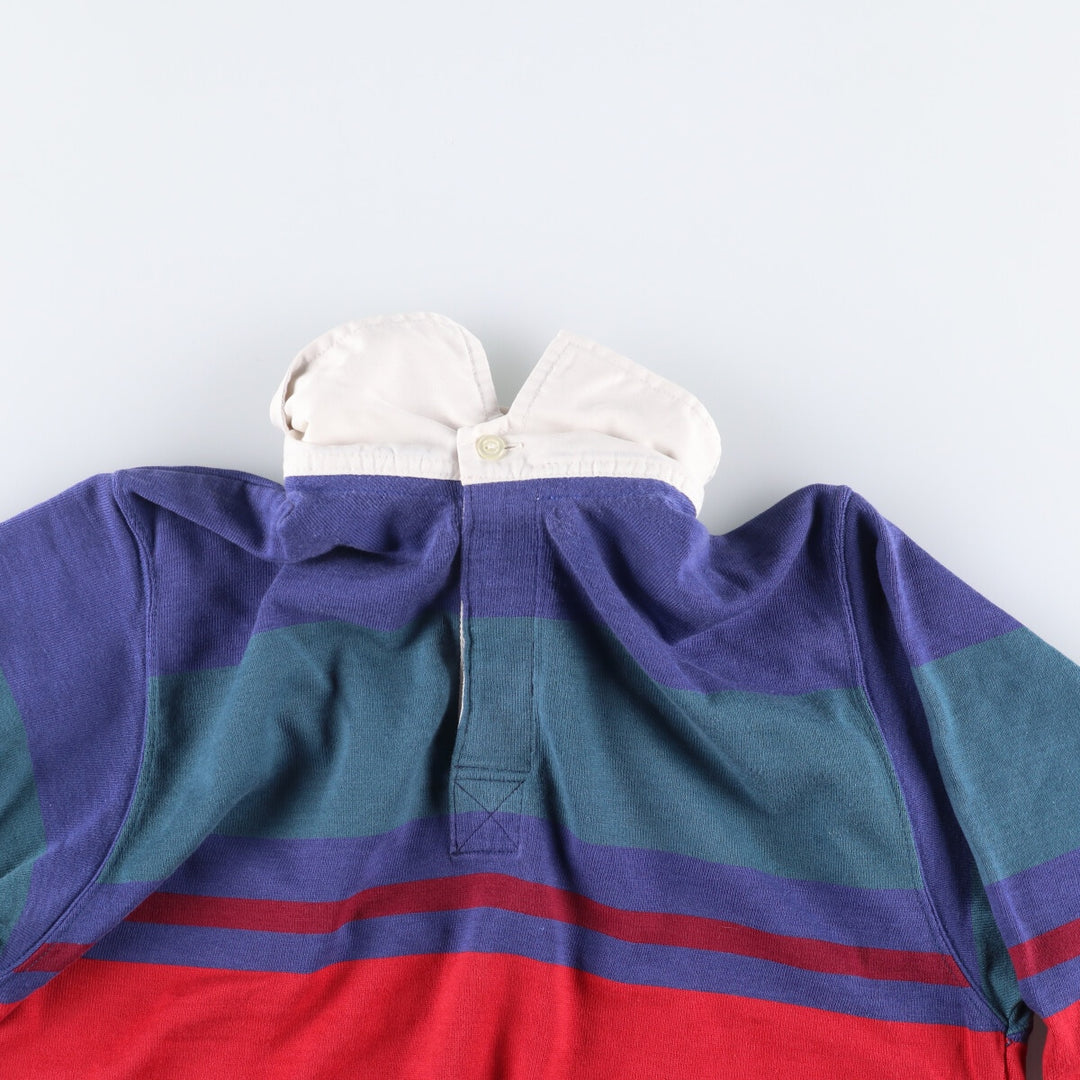 O'Neills Check Pattern Border Pattern Long Sleeve Rugby Shirt, Men's Size L cotton Purple type blue-purple Vintage Second Hand