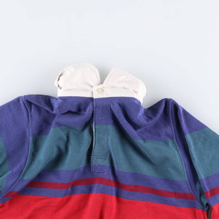 O'Neills Check Pattern Border Pattern Long Sleeve Rugby Shirt, Men's Size L cotton Purple type blue-purple Vintage Second Hand