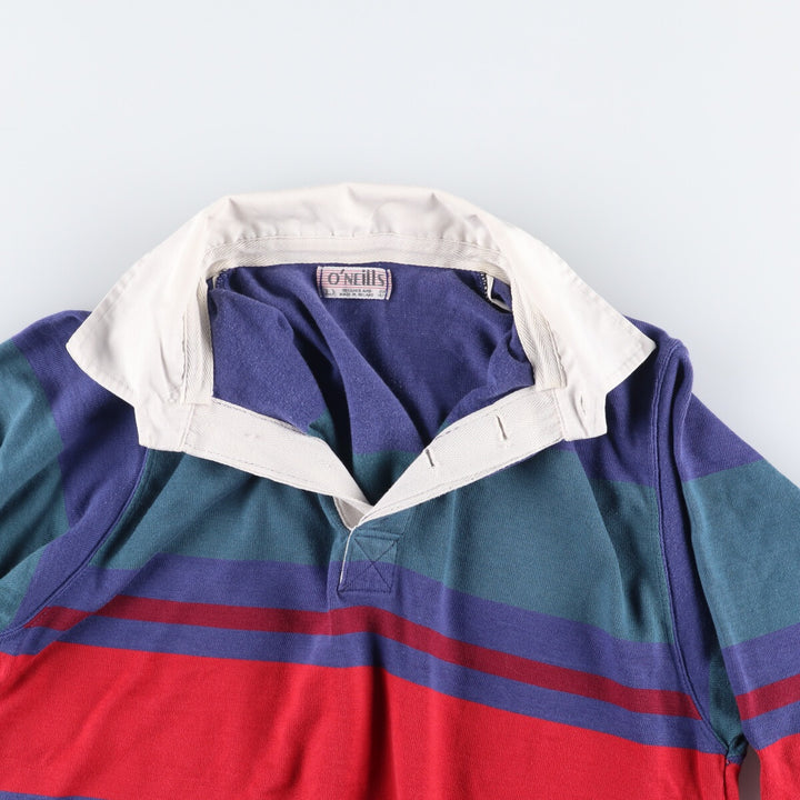 O'Neills Check Pattern Border Pattern Long Sleeve Rugby Shirt, Men's Size L cotton Purple type blue-purple Vintage Second Hand