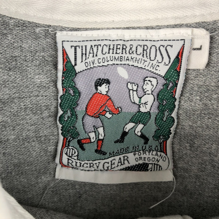 THATCHER AND CROSS Long Sleeve Rugby Shirt, Men's Size L cotton gray type Vintage Second Hand