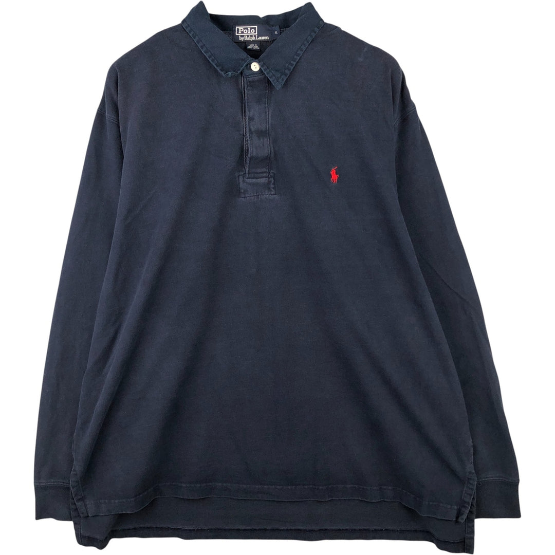 Ralph Lauren POLO by Ralph Lauren long sleeve rugby shirt, men's XL size cotton navy blue type Vintage Second Hand