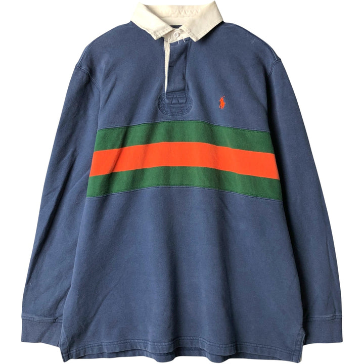 Ralph Lauren POLO by Ralph Lauren long sleeve rugby shirt, men's size L cotton blue type Vintage Second Hand