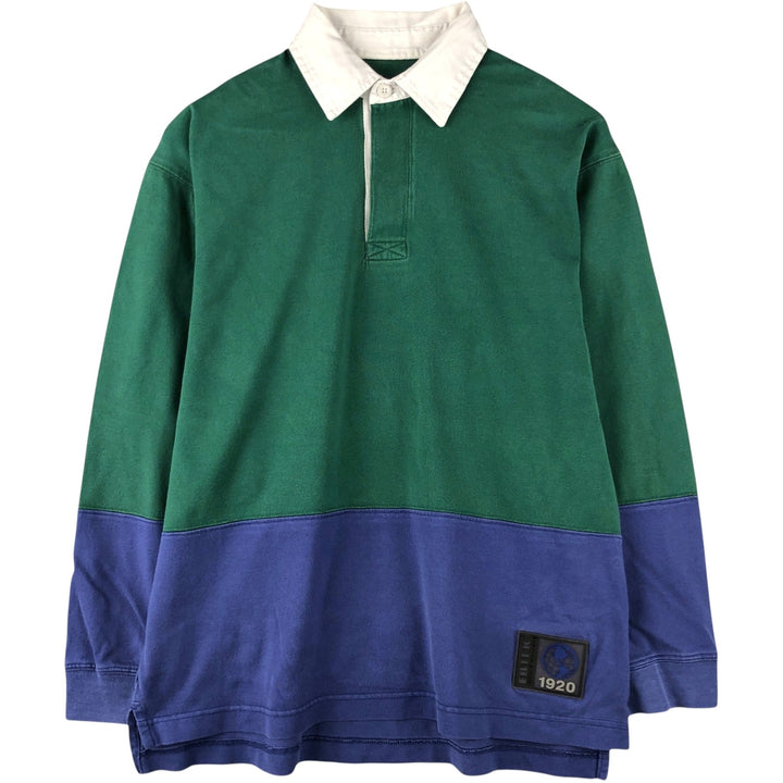 2000'S Eddie Bauer EBTEK Long Sleeve Rugby Shirt, Men's Size Small cotton green type Vintage Second Hand
