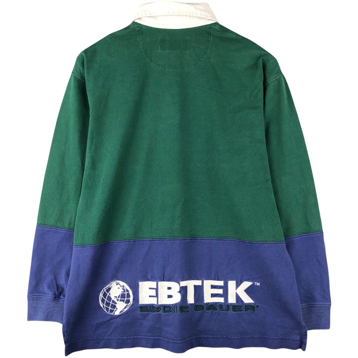 2000'S Eddie Bauer EBTEK Long Sleeve Rugby Shirt, Men's Size Small cotton green type Vintage Second Hand