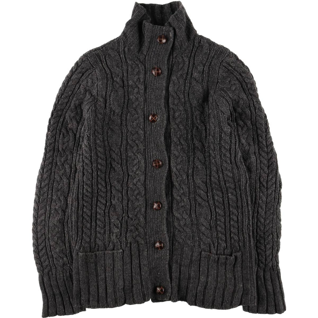 Duluth Trading Co. Cable Knit Cashmere Blend Collared Wool Knit Cardigan, Women's Size Small wool Charcoal Vintage Second Hand