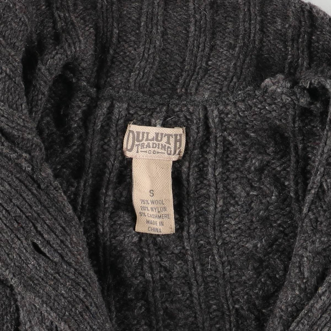 Duluth Trading Co. Cable Knit Cashmere Blend Collared Wool Knit Cardigan, Women's Size Small wool Charcoal Vintage Second Hand