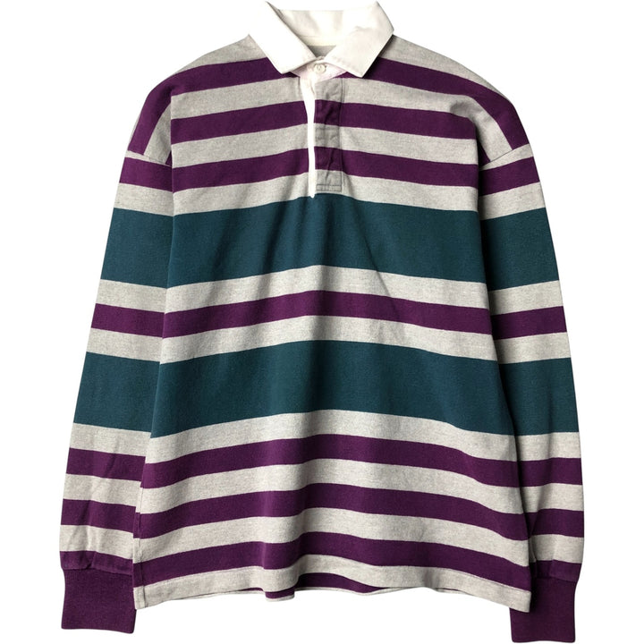 Vintage LLBean 80s-90'S Striped Pattern Long Sleeve Rugby Shirt, Made in USA, Men's XL cotton gray type Vintage Second Hand