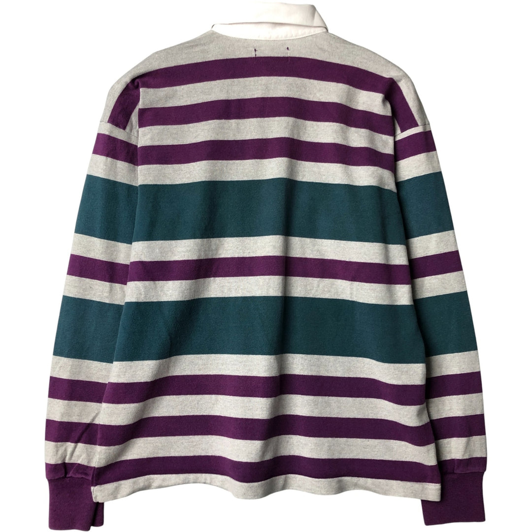 Vintage LLBean 80s-90'S Striped Pattern Long Sleeve Rugby Shirt, Made in USA, Men's XL cotton gray type Vintage Second Hand