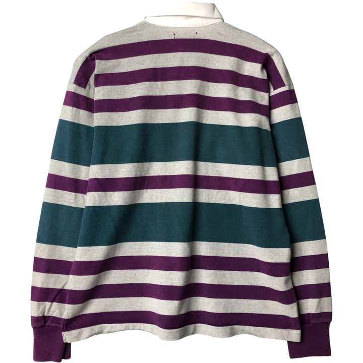Vintage LLBean 80s-90'S Striped Pattern Long Sleeve Rugby Shirt, Made in USA, Men's XL cotton gray type Vintage Second Hand