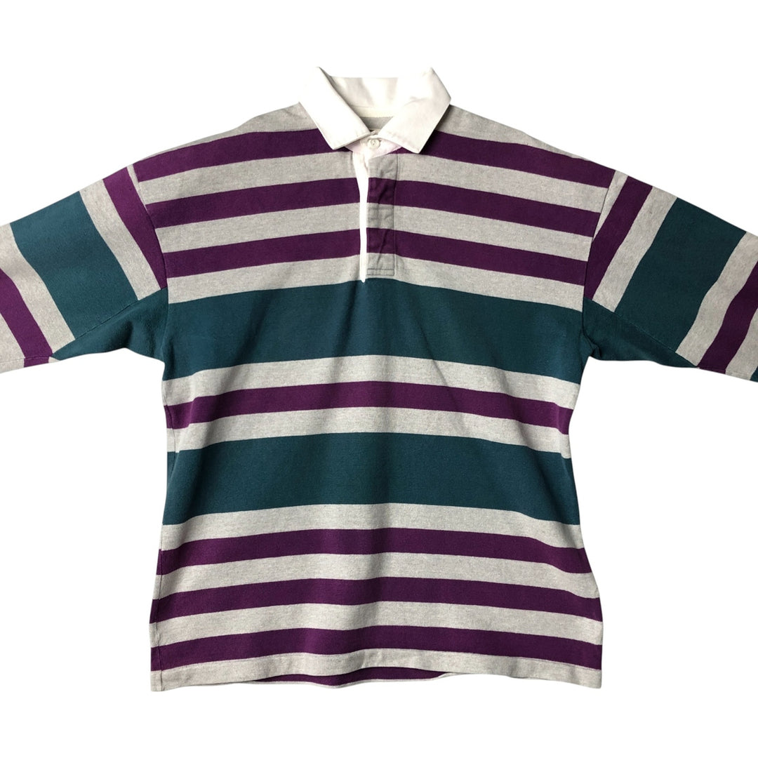 Vintage LLBean 80s-90'S Striped Pattern Long Sleeve Rugby Shirt, Made in USA, Men's XL cotton gray type Vintage Second Hand