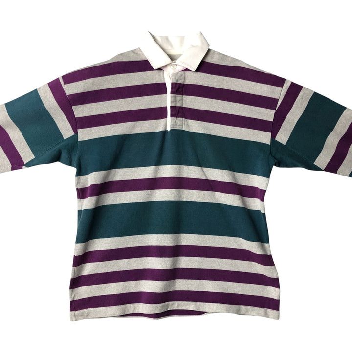 Vintage LLBean 80s-90'S Striped Pattern Long Sleeve Rugby Shirt, Made in USA, Men's XL cotton gray type Vintage Second Hand