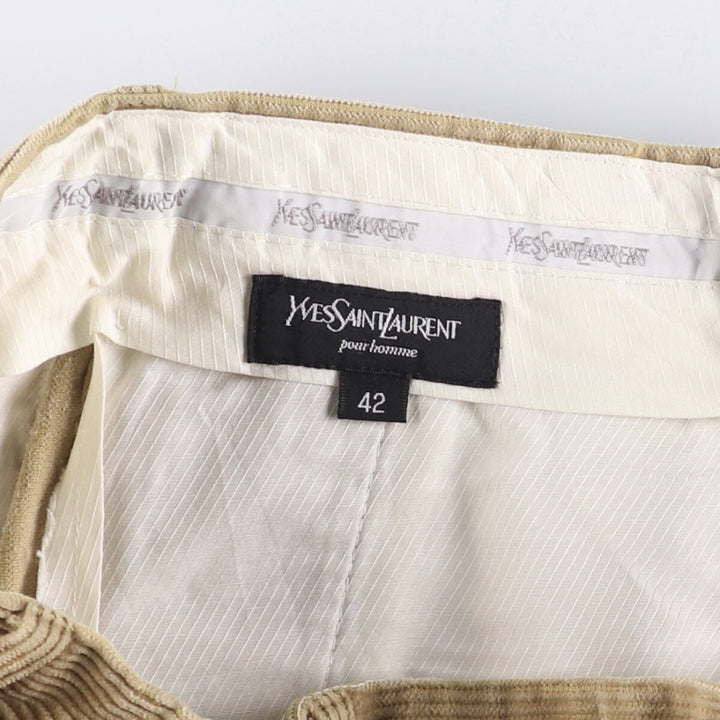 Yves Saint Laurent POUR HOMME Two-pleat Corduroy Pants, Men's, Size W33 cotton Beige type Vintage Second Hand