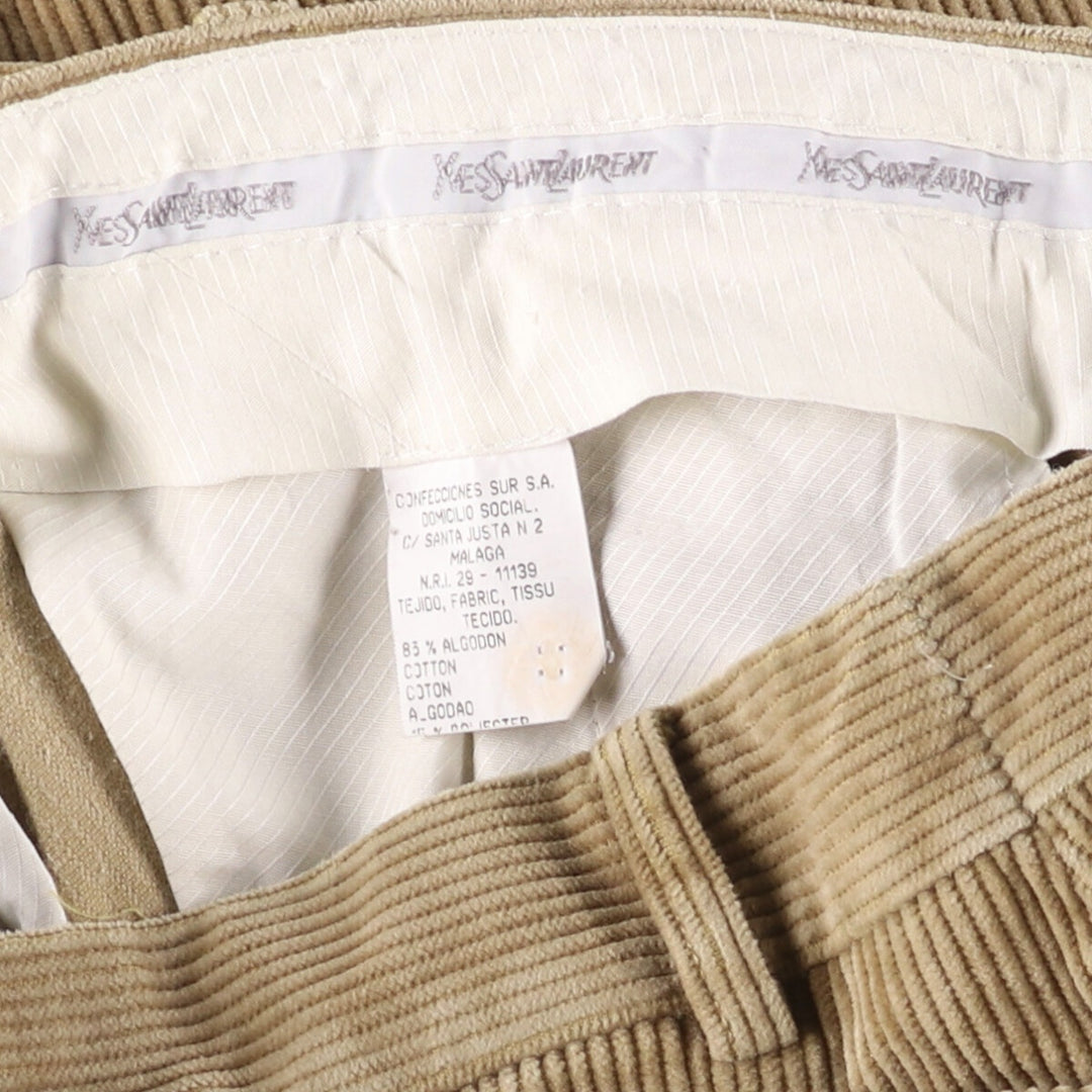 Yves Saint Laurent POUR HOMME Two-pleat Corduroy Pants, Men's, Size W33 cotton Beige type Vintage Second Hand
