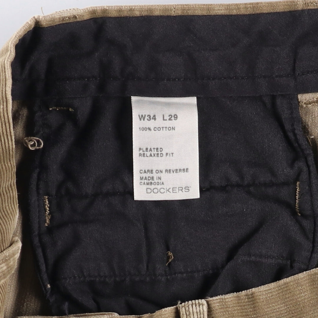 Dockers Pleated Relaxed Fit Two-Pleated Corduroy Pants, Men's, Size 34 cotton Beige type Vintage Second Hand
