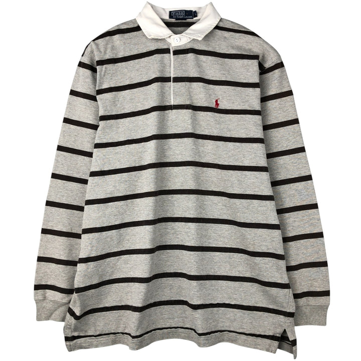 Ralph Lauren POLO by Ralph Lauren Striped Pattern Long Sleeve Rugby Shirt Men's Size L cotton gray type Vintage Second Hand