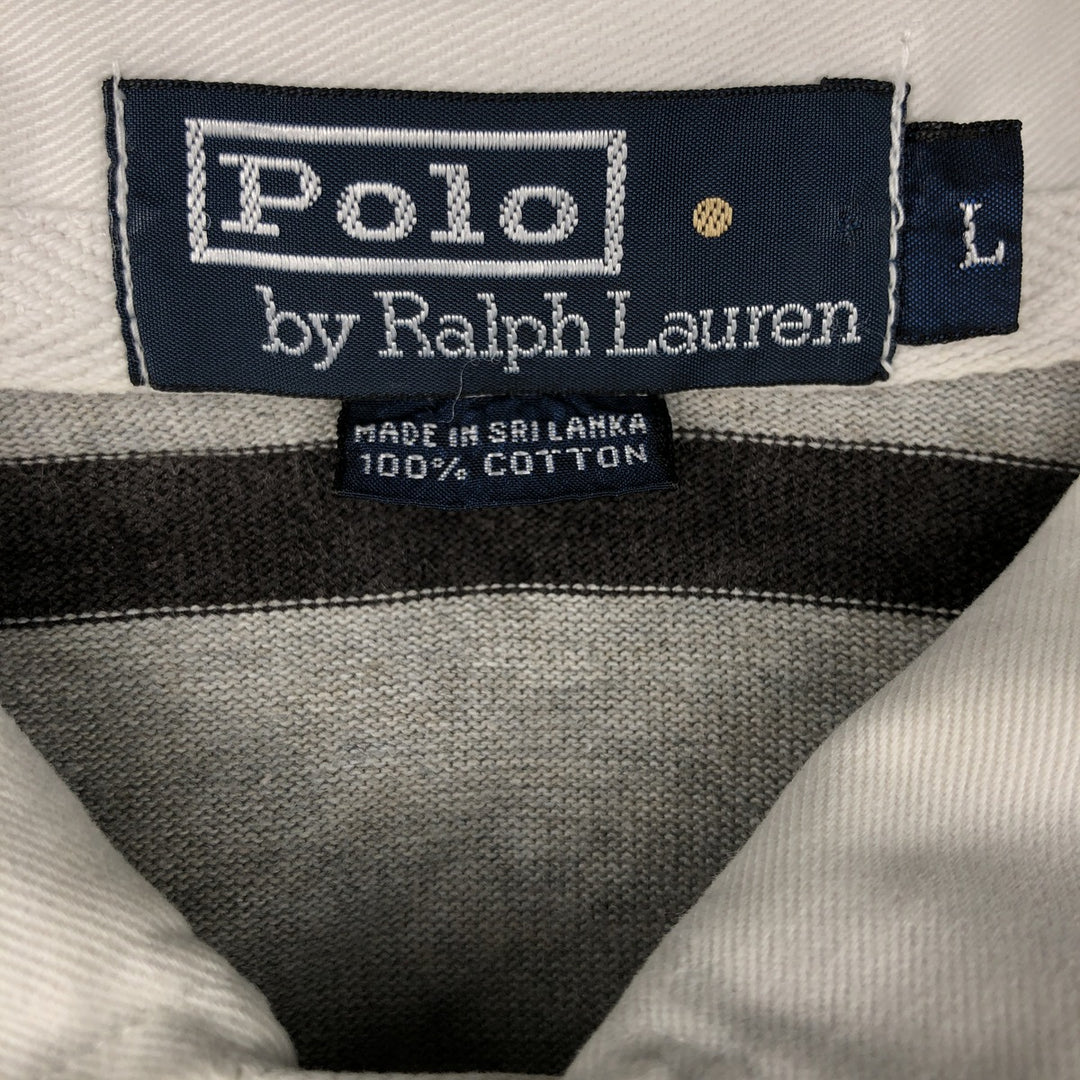 Ralph Lauren POLO by Ralph Lauren Striped Pattern Long Sleeve Rugby Shirt Men's Size L cotton gray type Vintage Second Hand