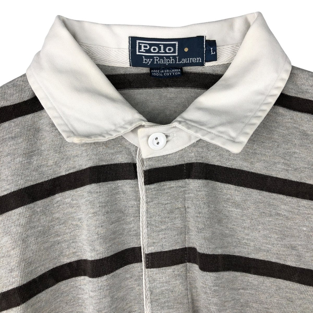 Ralph Lauren POLO by Ralph Lauren Striped Pattern Long Sleeve Rugby Shirt Men's Size L cotton gray type Vintage Second Hand
