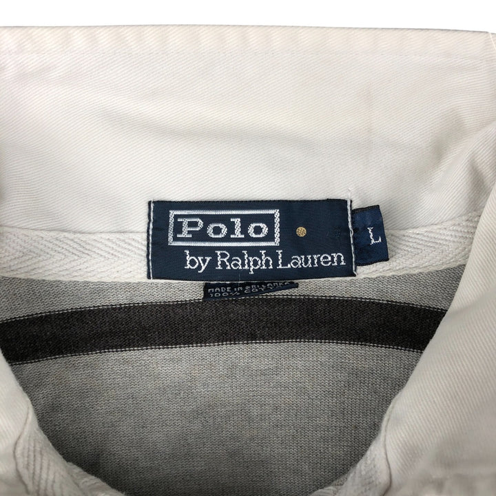 Ralph Lauren POLO by Ralph Lauren Striped Pattern Long Sleeve Rugby Shirt Men's Size L cotton gray type Vintage Second Hand