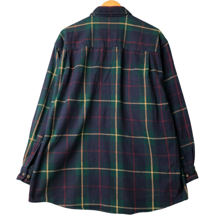 Vintage 80s-90'S Lands' End long-sleeved flannel check shirt, men's size L cotton navy blue type Vintage Second Hand