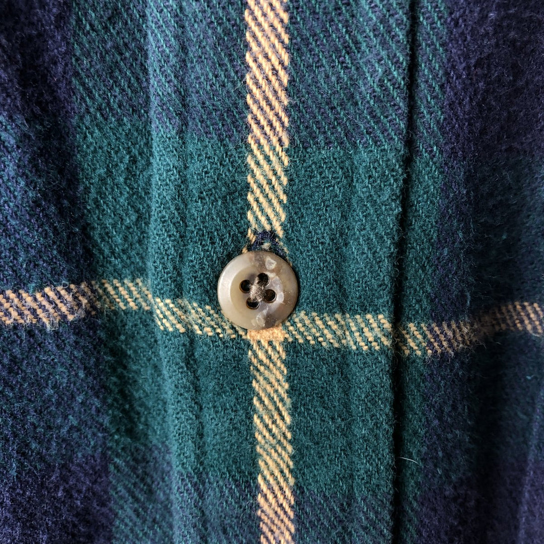 Vintage 80s-90'S Lands' End long-sleeved flannel check shirt, men's size L cotton navy blue type Vintage Second Hand