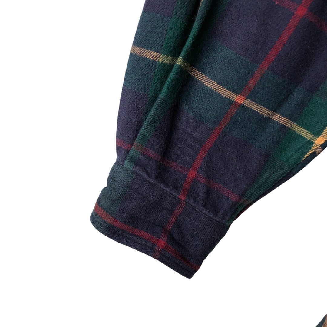 Vintage 80s-90'S Lands' End long-sleeved flannel check shirt, men's size L cotton navy blue type Vintage Second Hand