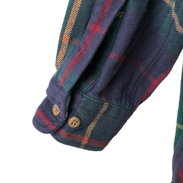 Vintage 80s-90'S Lands' End long-sleeved flannel check shirt, men's size L cotton navy blue type Vintage Second Hand