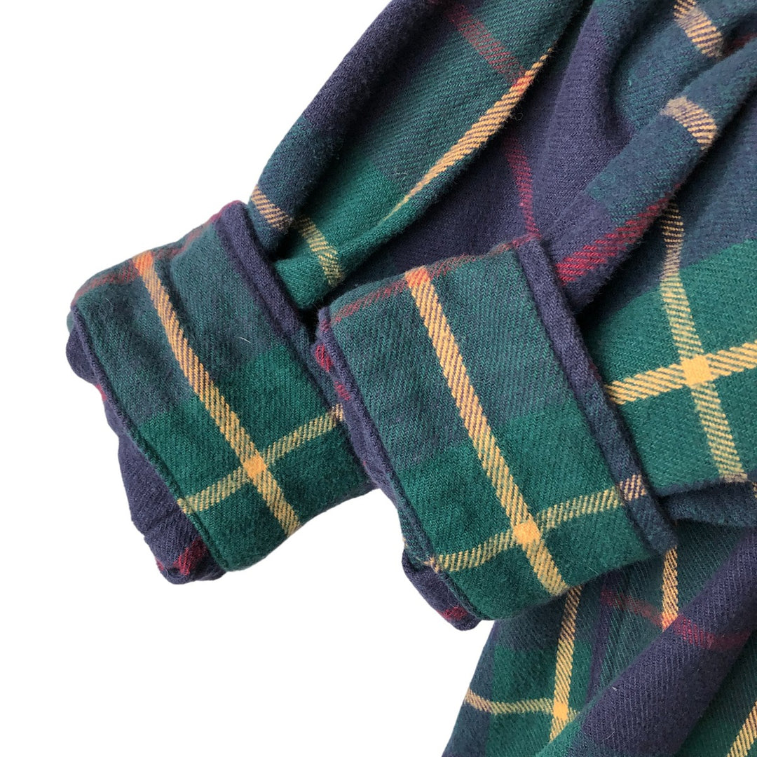Vintage 80s-90'S Lands' End long-sleeved flannel check shirt, men's size L cotton navy blue type Vintage Second Hand