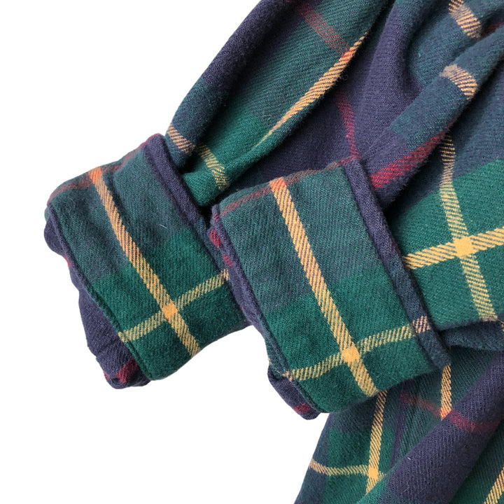 Vintage 80s-90'S Lands' End long-sleeved flannel check shirt, men's size L cotton navy blue type Vintage Second Hand