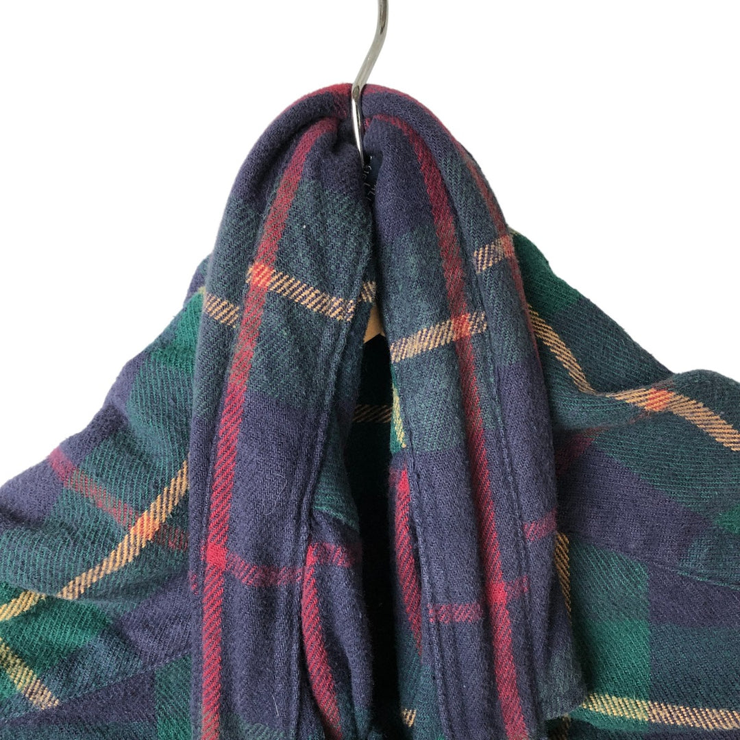 Vintage 80s-90'S Lands' End long-sleeved flannel check shirt, men's size L cotton navy blue type Vintage Second Hand
