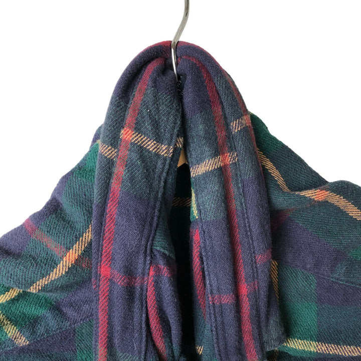 Vintage 80s-90'S Lands' End long-sleeved flannel check shirt, men's size L cotton navy blue type Vintage Second Hand