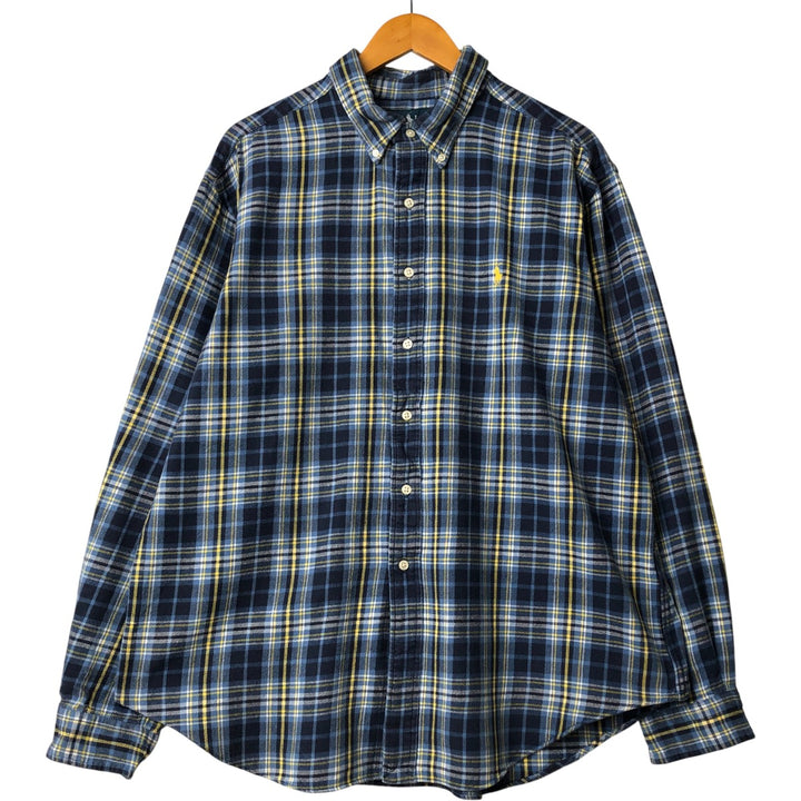 Vintage Ralph Lauren Classic Fit long-sleeved button-down light flannel check shirt, size XXL. cotton Blue type light blue Vintage Second Hand