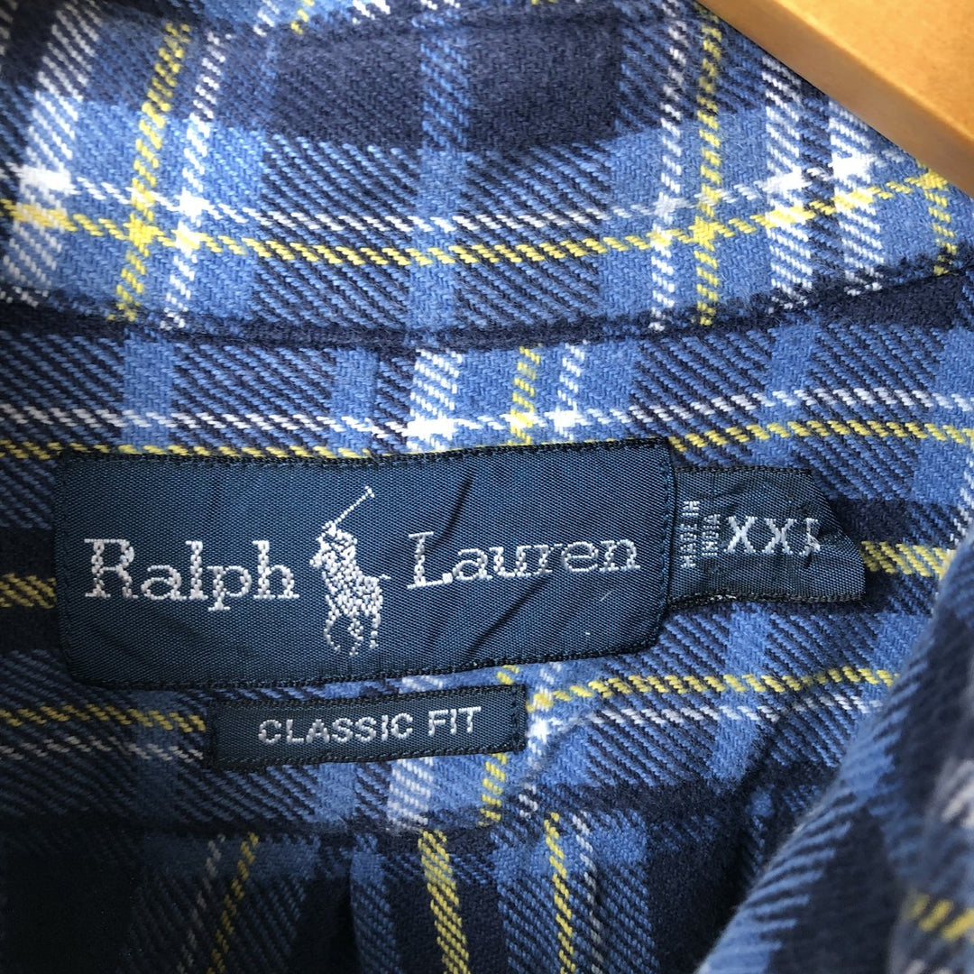Vintage Ralph Lauren Classic Fit long-sleeved button-down light flannel check shirt, size XXL. cotton Blue type light blue Vintage Second Hand