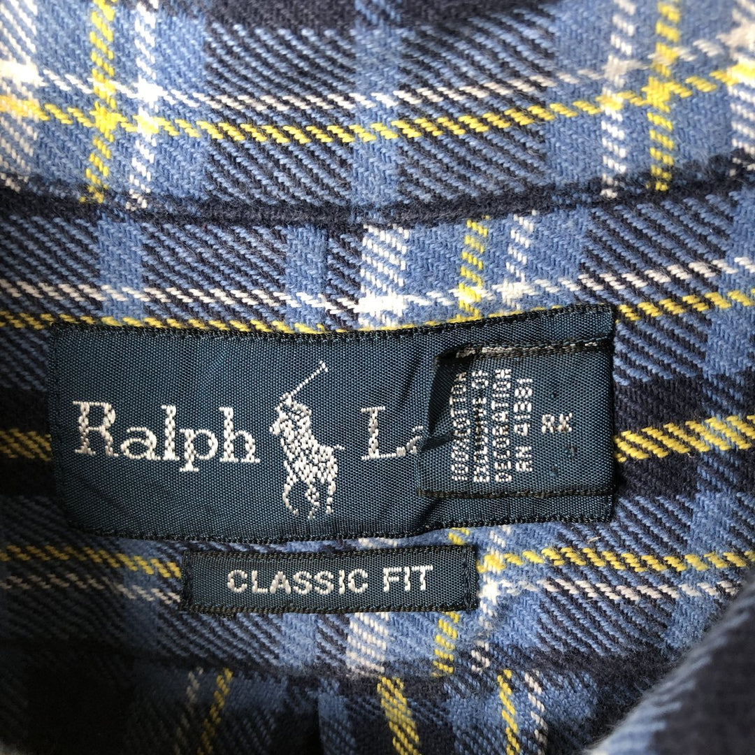 Vintage Ralph Lauren Classic Fit long-sleeved button-down light flannel check shirt, size XXL. cotton Blue type light blue Vintage Second Hand