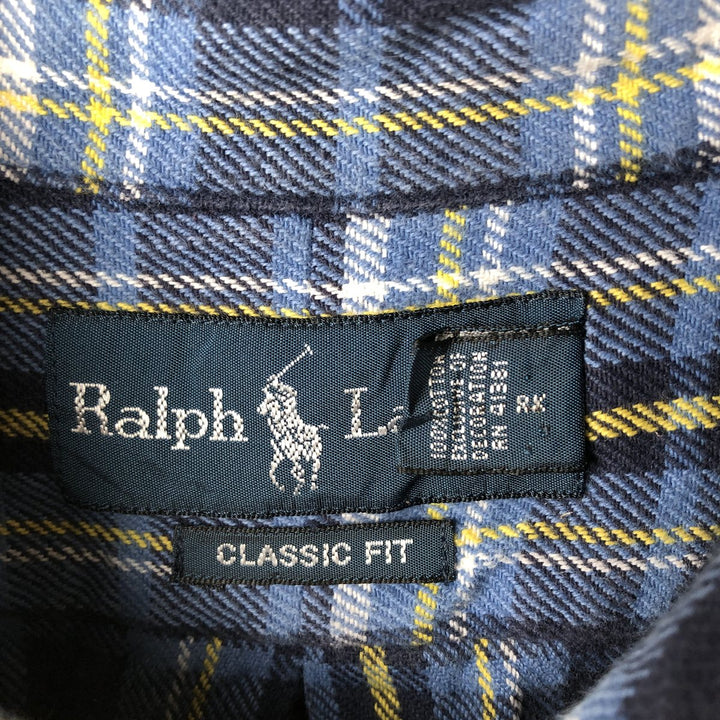 Vintage Ralph Lauren Classic Fit long-sleeved button-down light flannel check shirt, size XXL. cotton Blue type light blue Vintage Second Hand