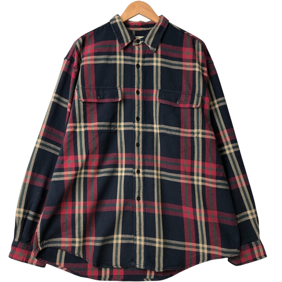 Eddie Bauer Men's Long Sleeve Flannel Check Shirt, Size XL cotton navy blue type Vintage Second Hand