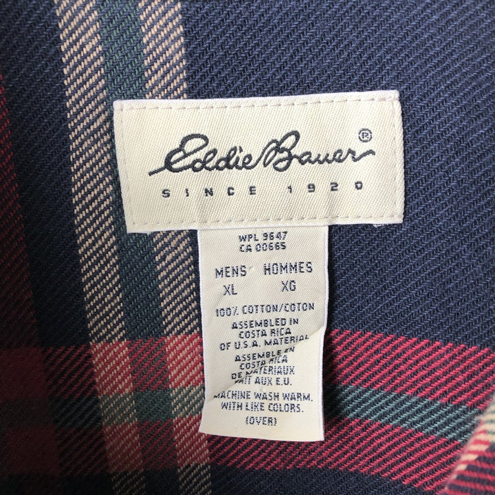 Eddie Bauer Men's Long Sleeve Flannel Check Shirt, Size XL cotton navy blue type Vintage Second Hand