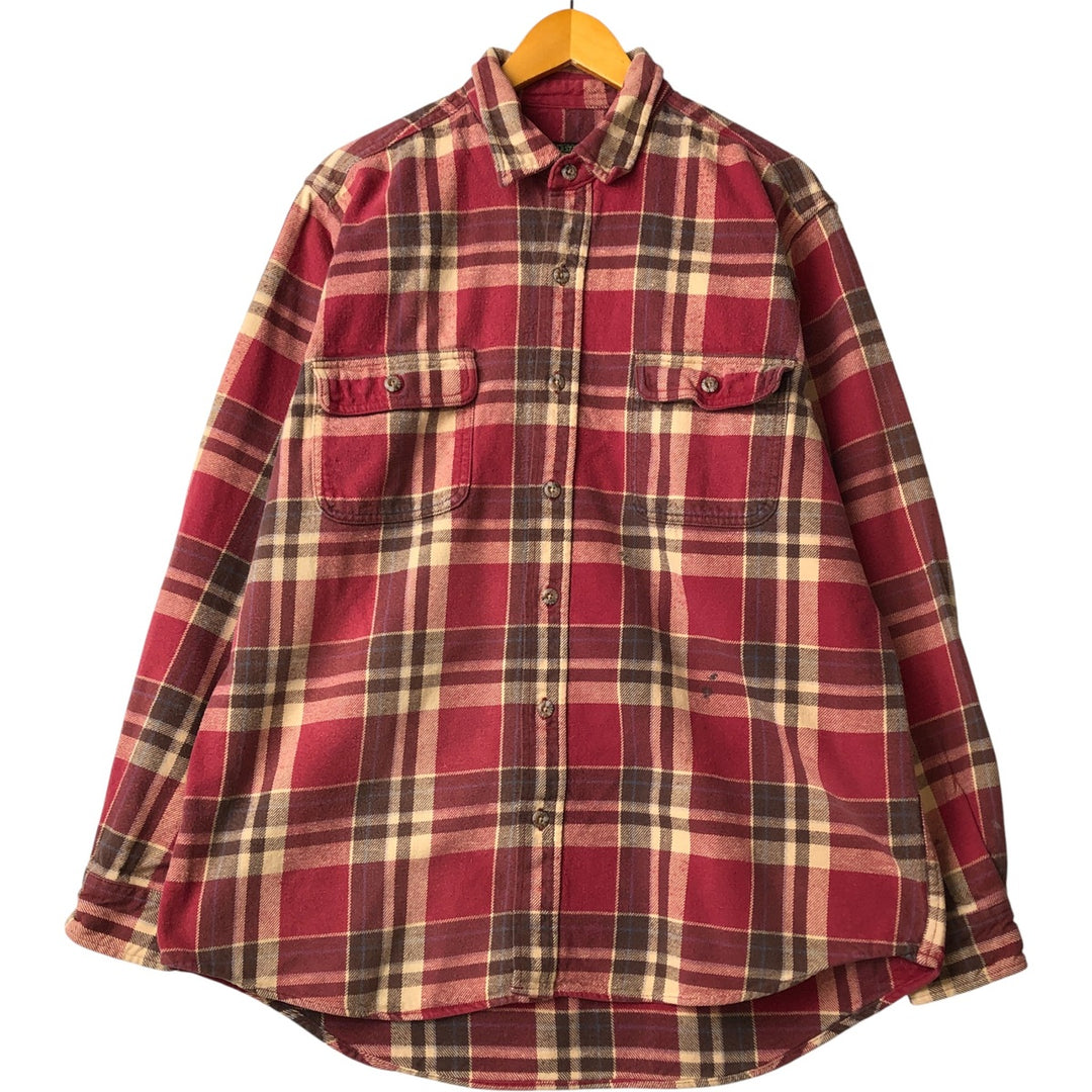 Field and Stream Long Sleeve Flannel Check Shirt, Men's XL cotton red type reddish brown Vintage Second Hand